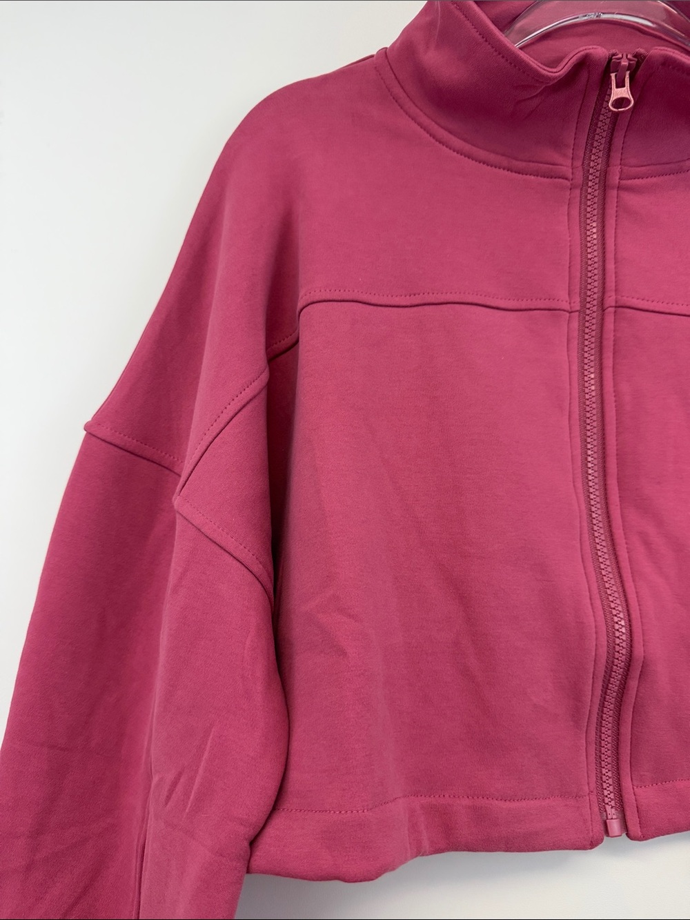 Gold Hinge Cinched Zip Up Cropped Jacket Berry Pink Funnel Neck Women’s L - Picture 5 of 10